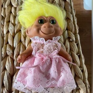 Vintage Treasure Trolls yellow hair pink lace outfit